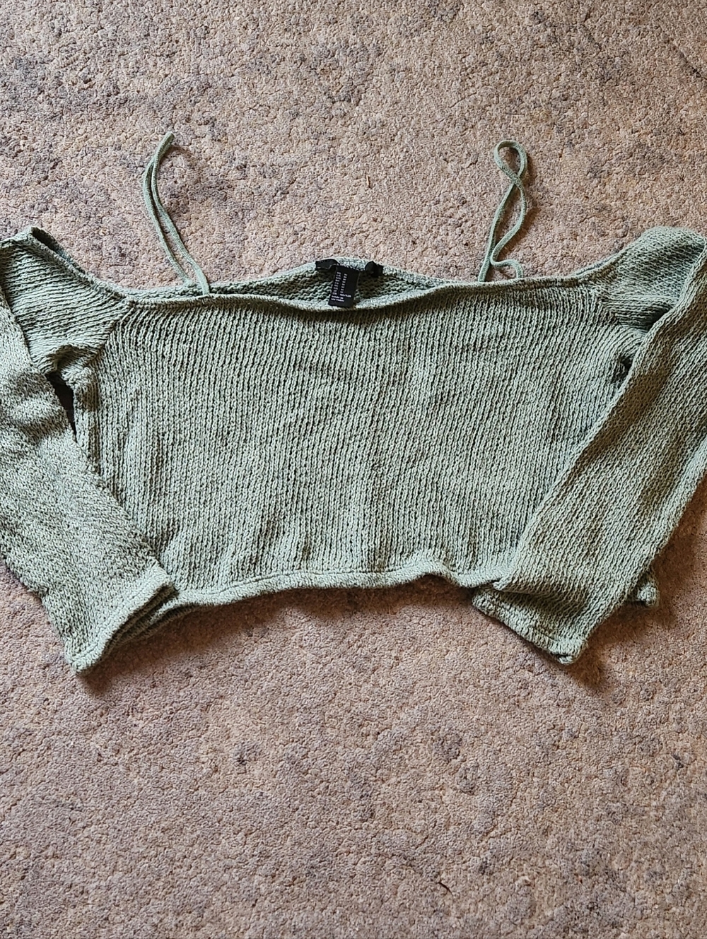 Sage Olive Green Knit Off-Shoulder Long Sleeve Top - FOREVER 21